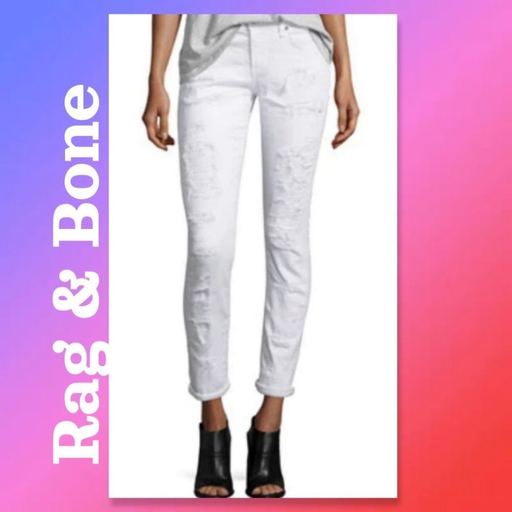 Rag & Bone White Distressed Slim Jeans for Women